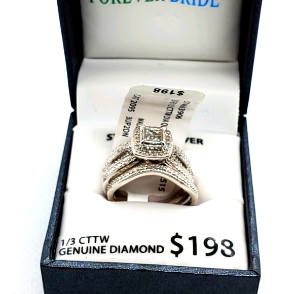Silver 0.33 Ct Natural Diamond Engagement set - Picture 2 of 4